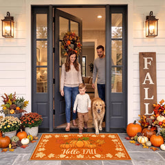 Acapet doormat with pumpkin design on porch