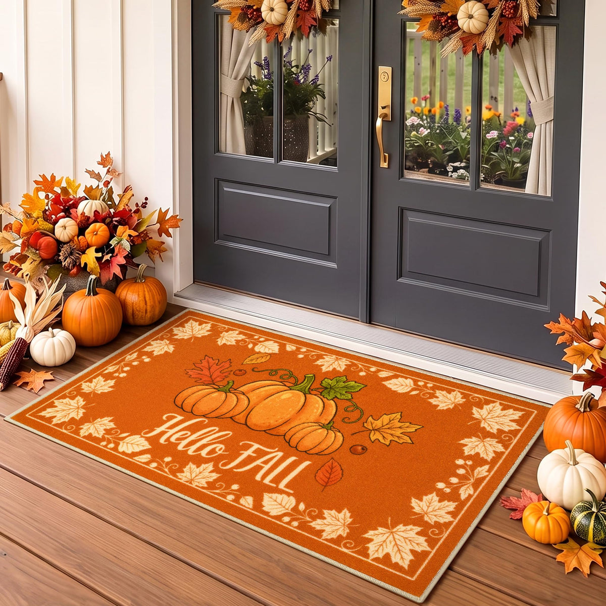 Acapet Fall Doormat 2.4'x3.7' Hello Pumpkin front view