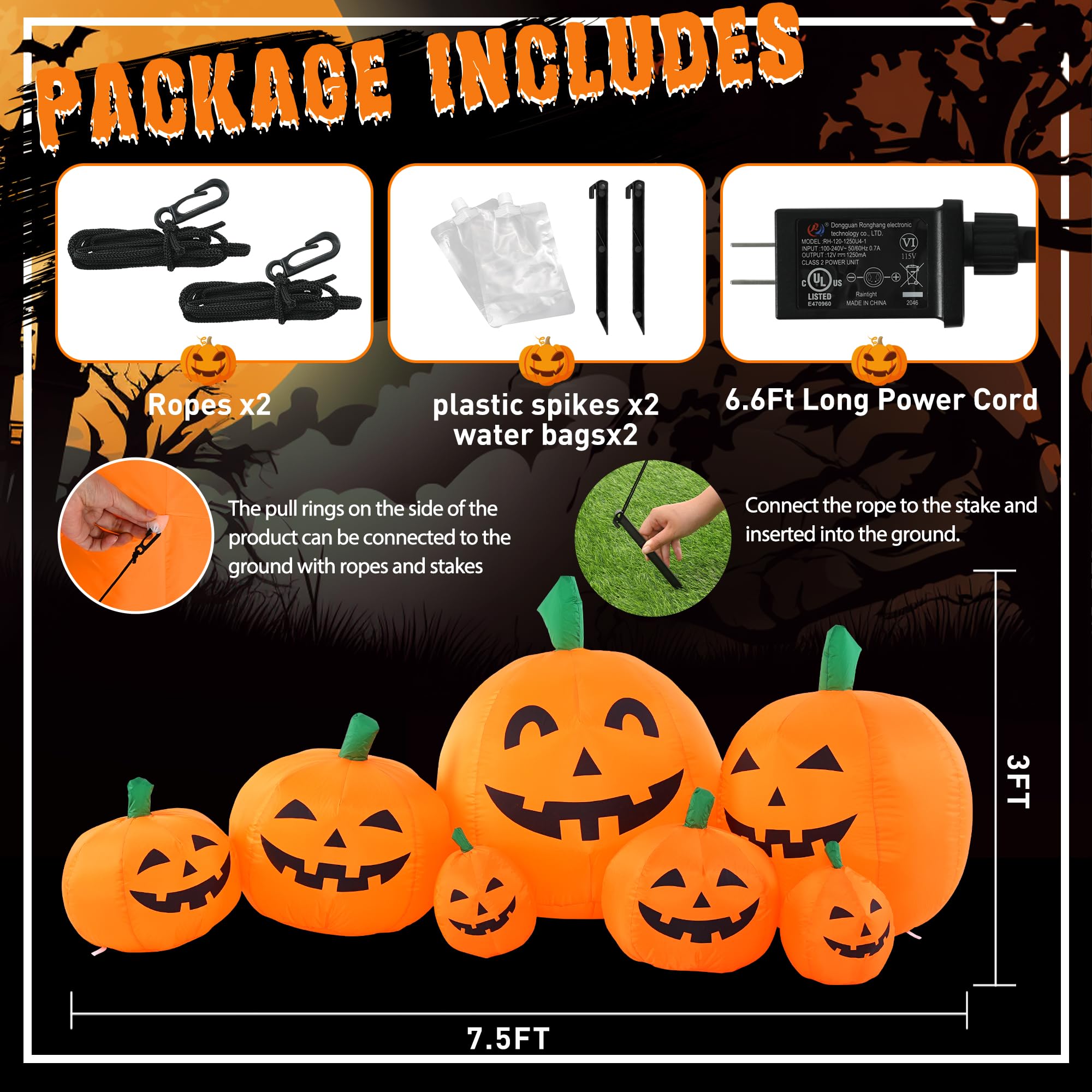 Accessories included with GIGALUMI inflatable pumpkin