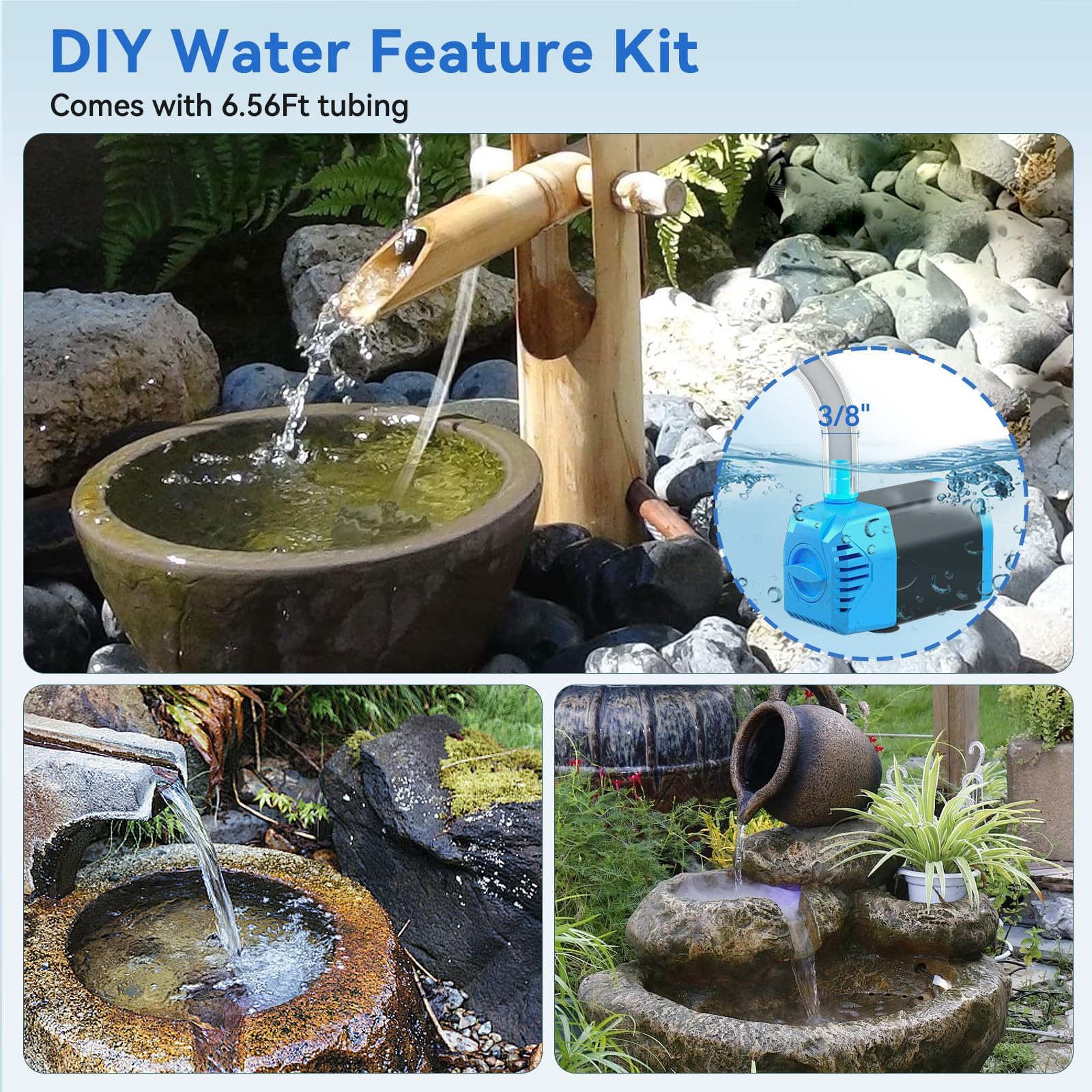 Accessories included with POPOSOAP solar water pump, including tubing and spray heads