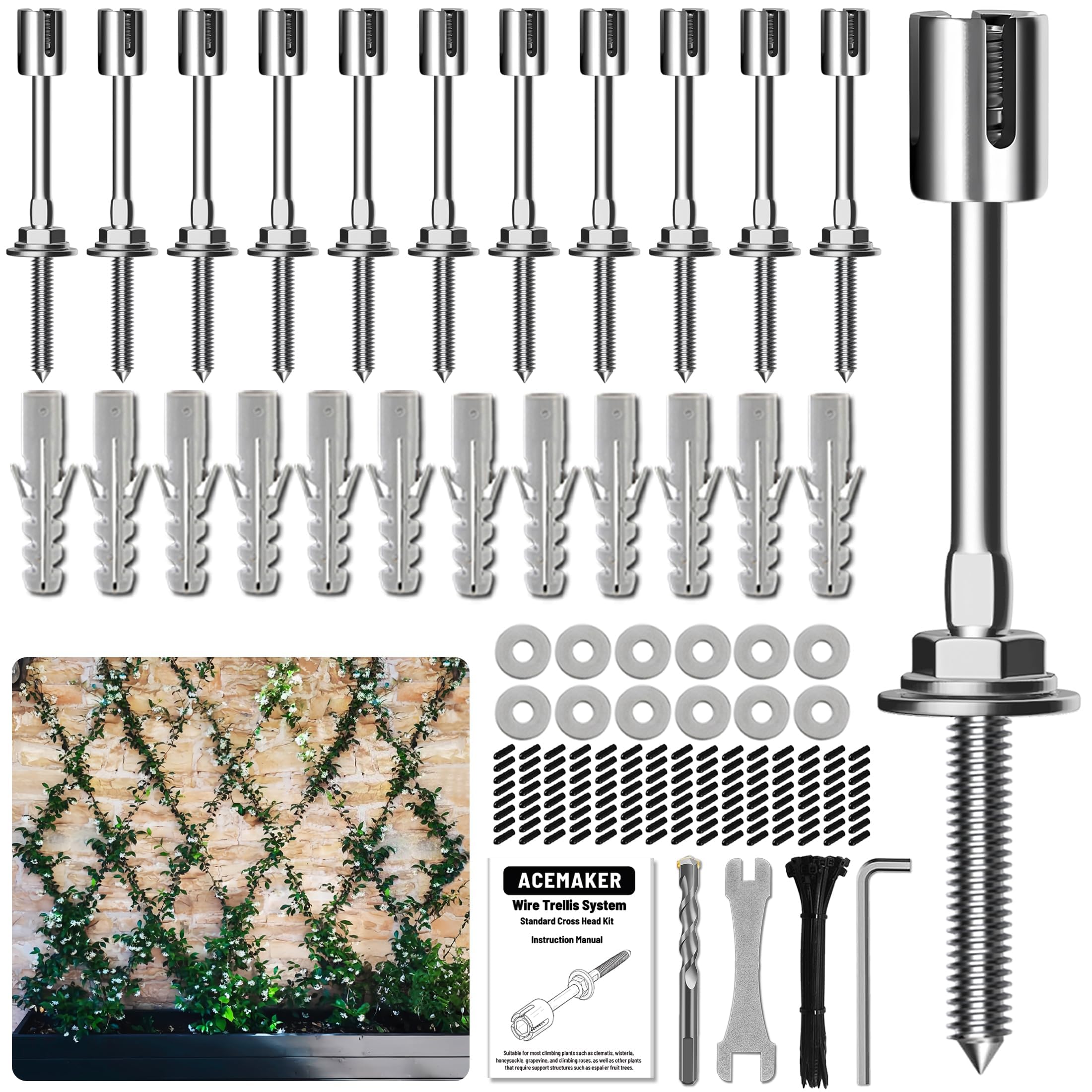 Acemaker Wire Trellis Kit with 12 crosshead hubs and accessories