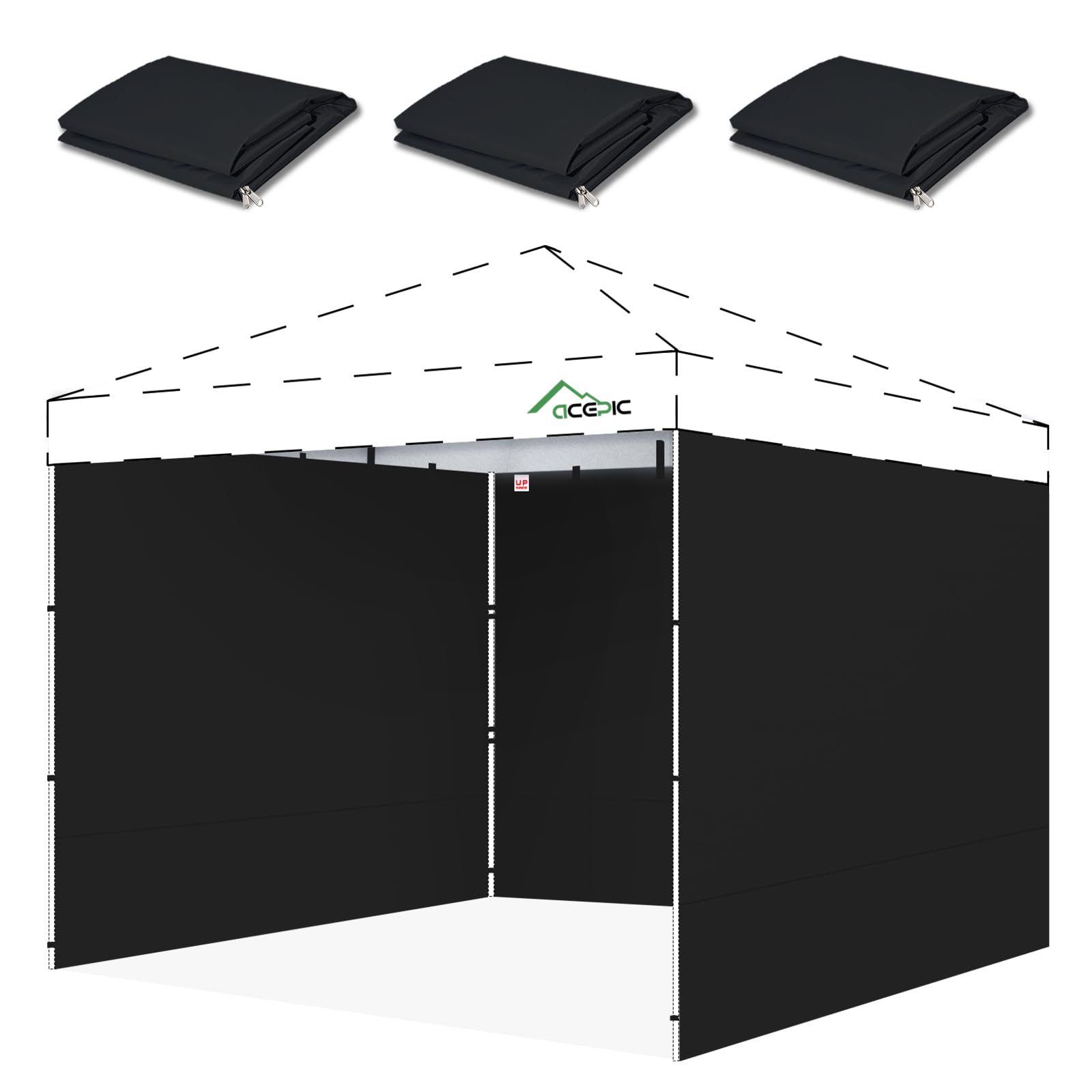 Acepic 10x10 canopy sidewalls black set of 3 front view
