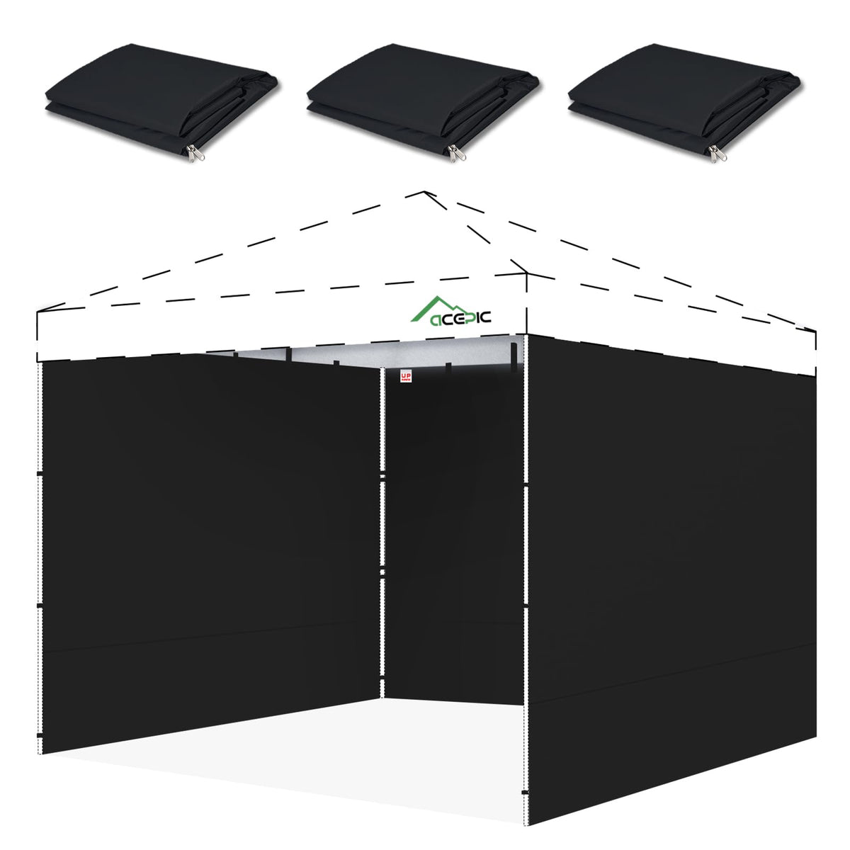 Acepic 10x10 canopy sidewalls black set of 3 front view