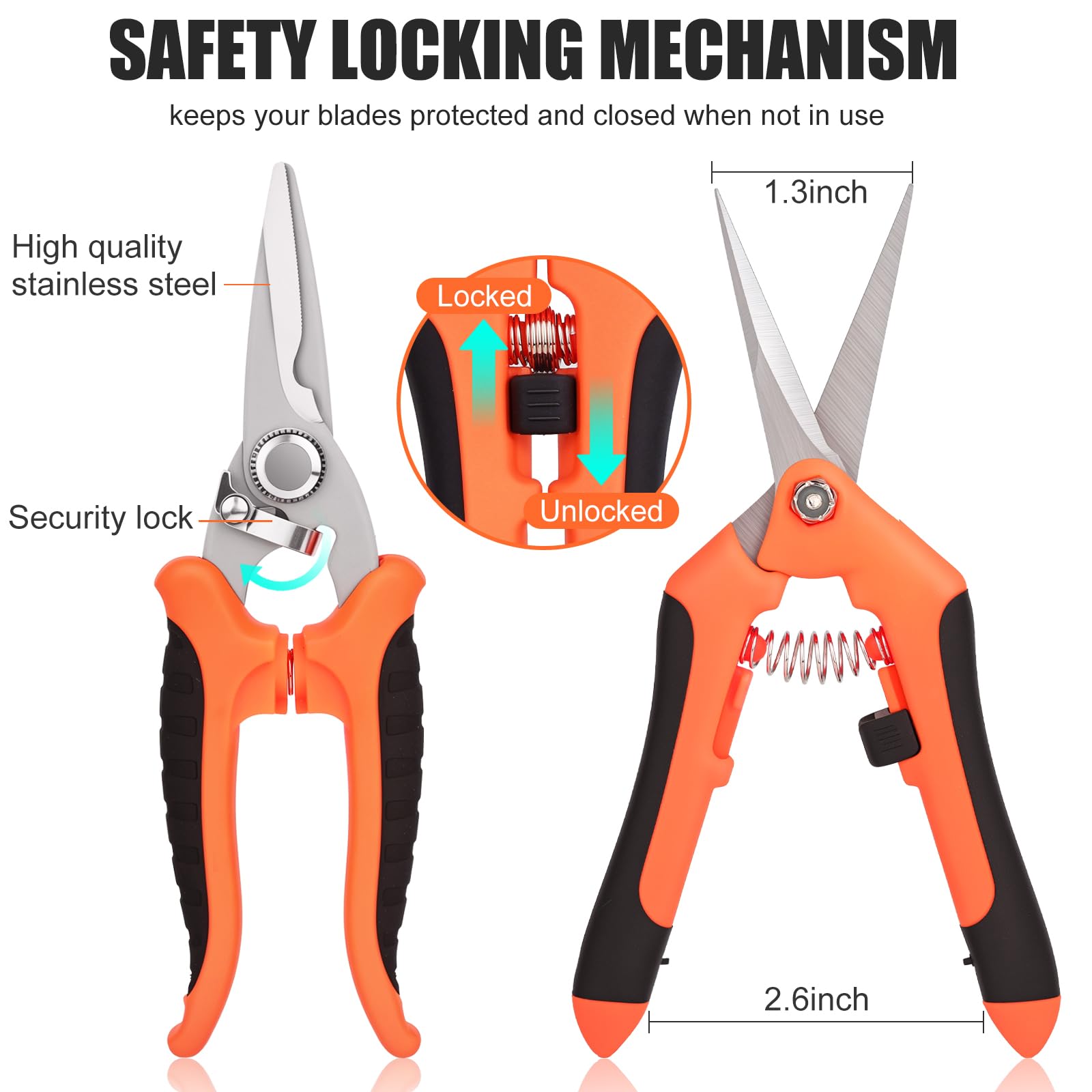ACHRWFQ pruning scissors with safety locking mechanism