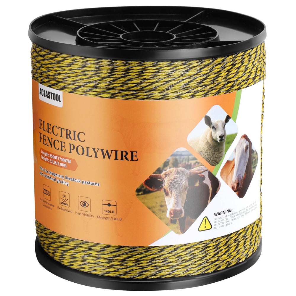 Aclastool Electric Fence Wire 3500ft spool, yellow-black color
