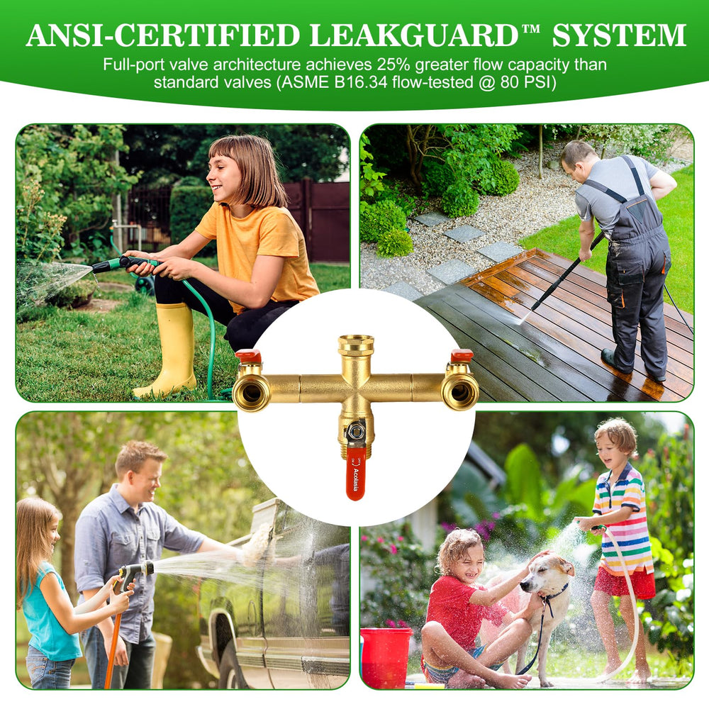 Acolasia 3 Way Heavy Duty Brass Hose Splitter against a garden background