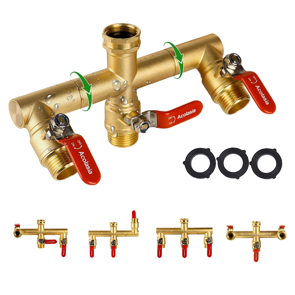 Acolasia 3 Way Heavy Duty Brass Hose Splitter front view