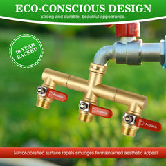 Acolasia hose splitter close-up showing inlet and outlet openings