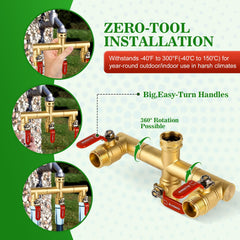 Acolasia hose splitter with ergonomic handle and rotatable valve