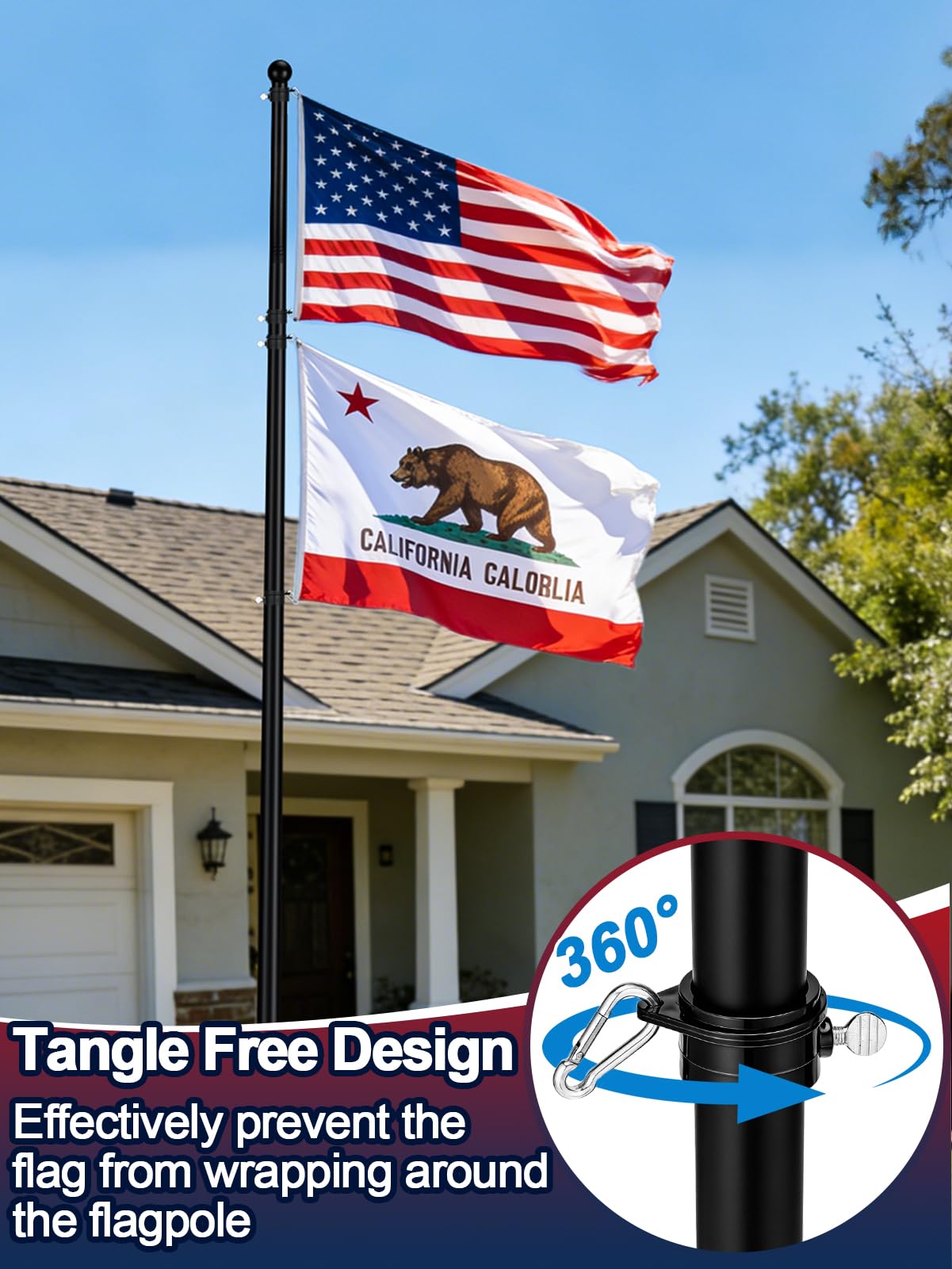 Acostop flagpole showing 360-degree rotating rings