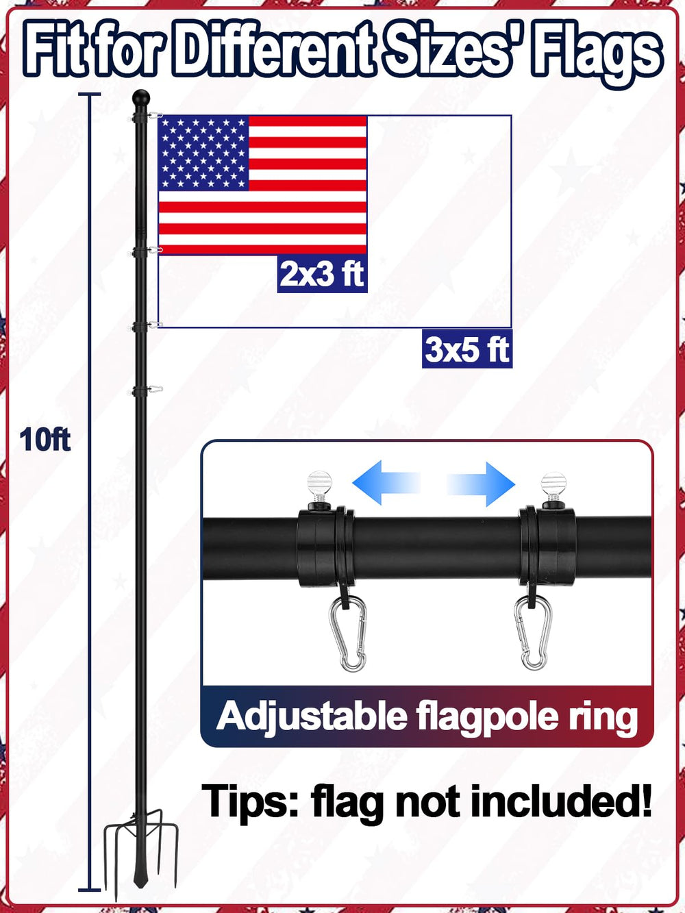 Acostop flagpole with flags waving in the wind
