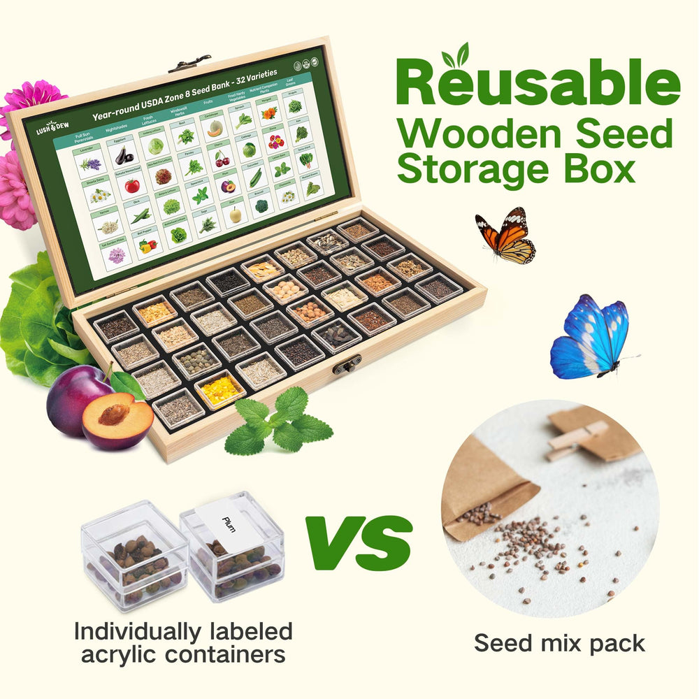 Acrylic container of LUSH&DEW heirloom seeds