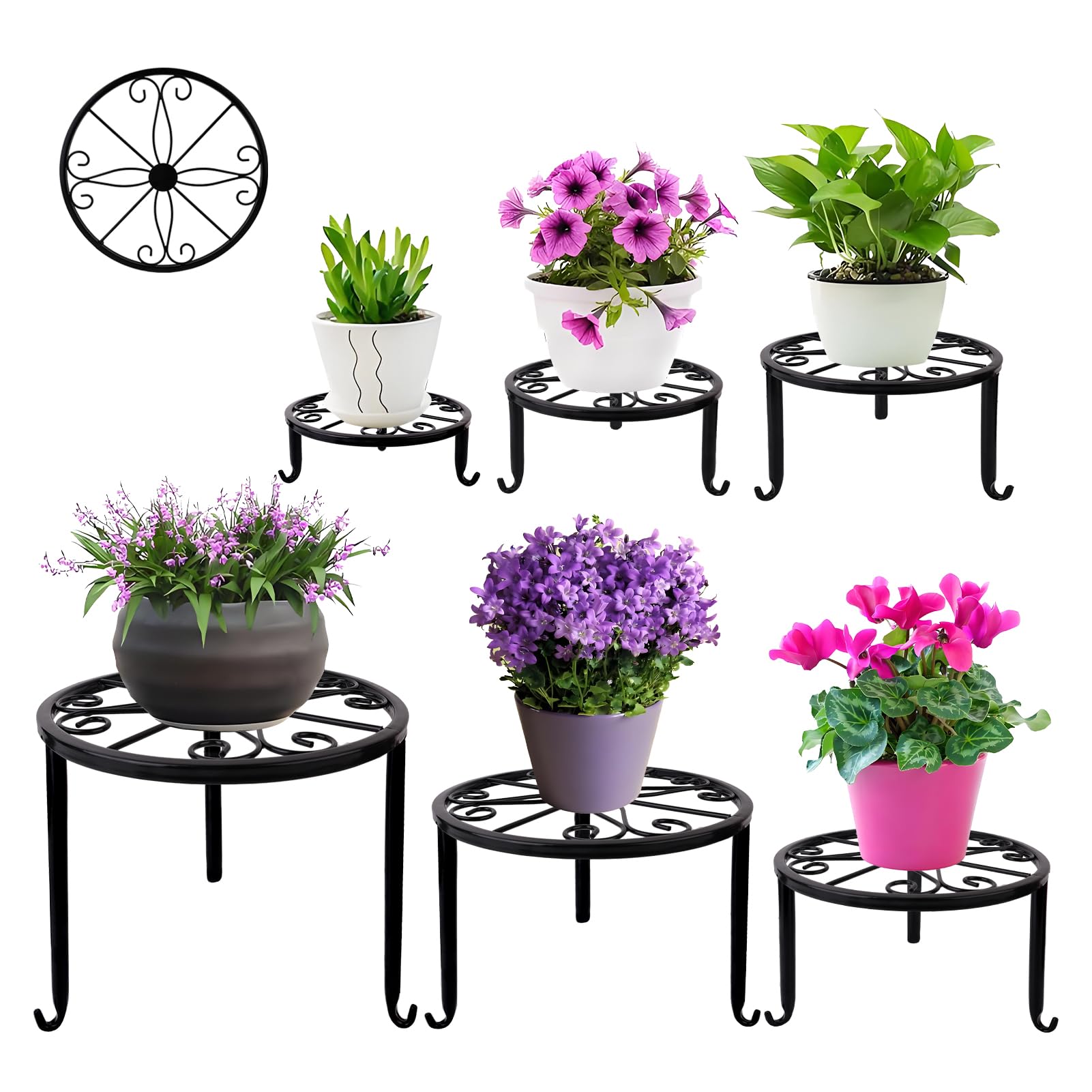 Acteomsly 6-Pack Metal Plant Stands in black, various sizes