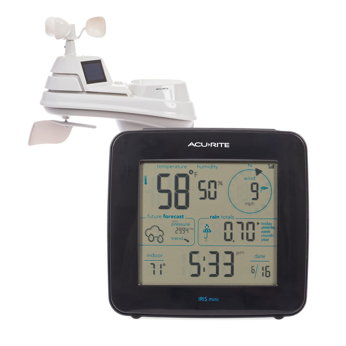 AcuRite Iris Weather Station monochrome screen front view