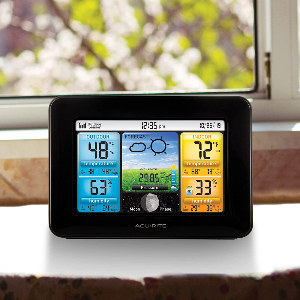 AcuRite weather station showing indoor temperature gauge