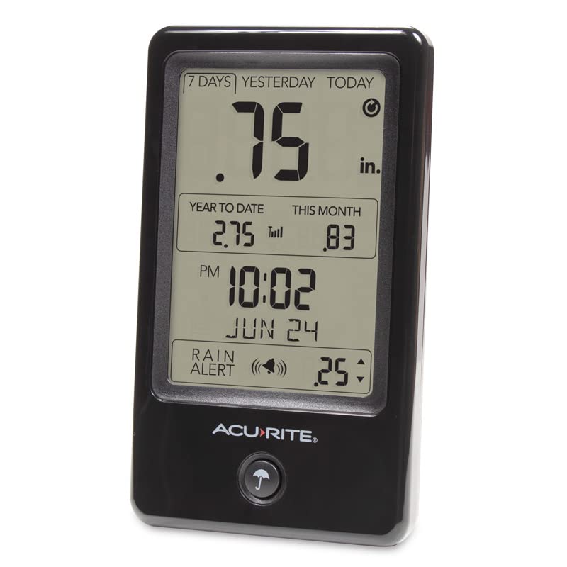 AcuRite Wireless Rain Gauge installed outdoors in a garden