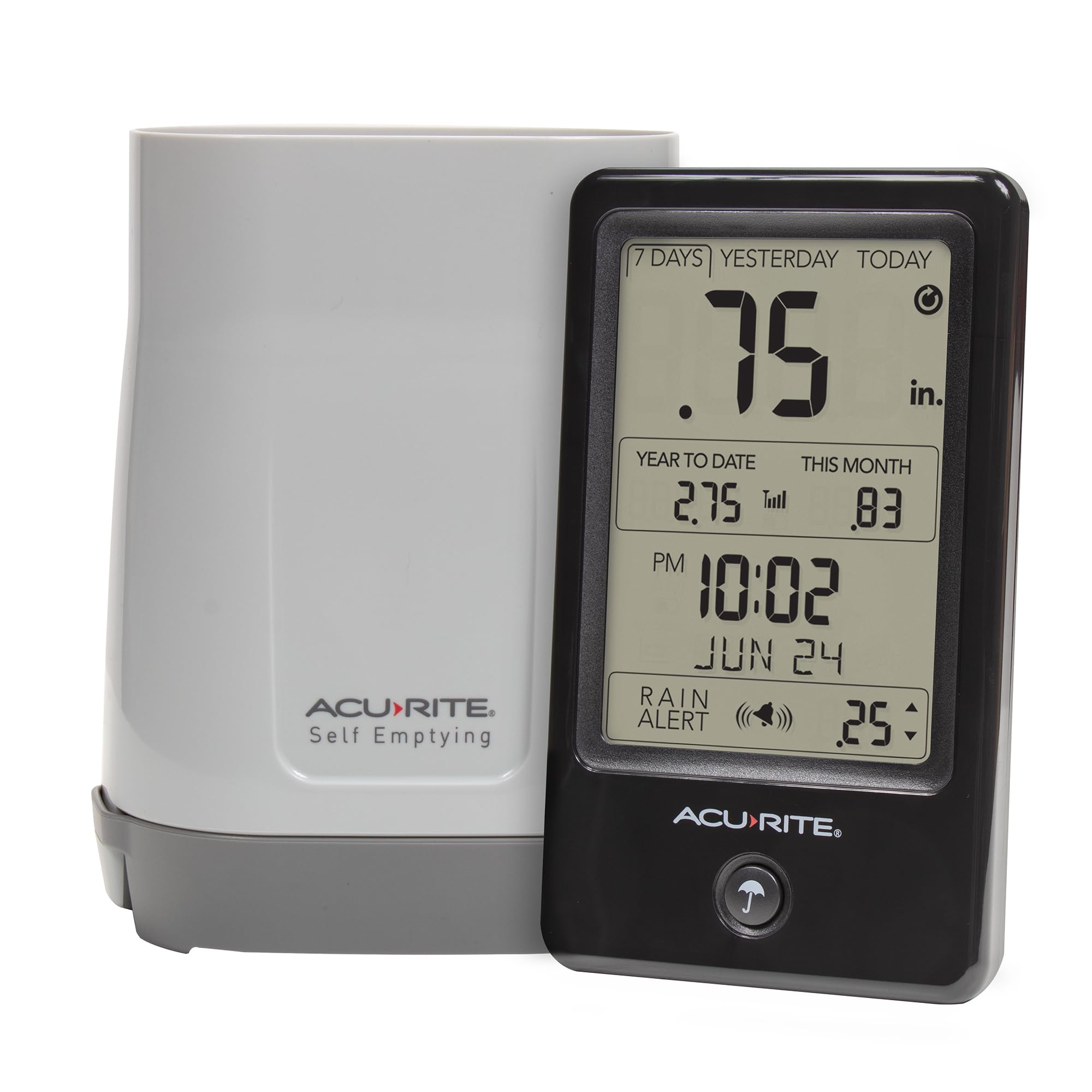 AcuRite Wireless Rain Gauge with vertical display and self-emptying collector