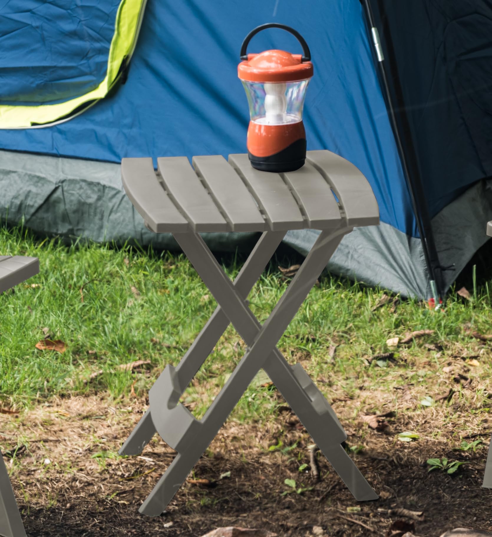 Adams Quik-Fold® Side Table grey with snacks and drinks