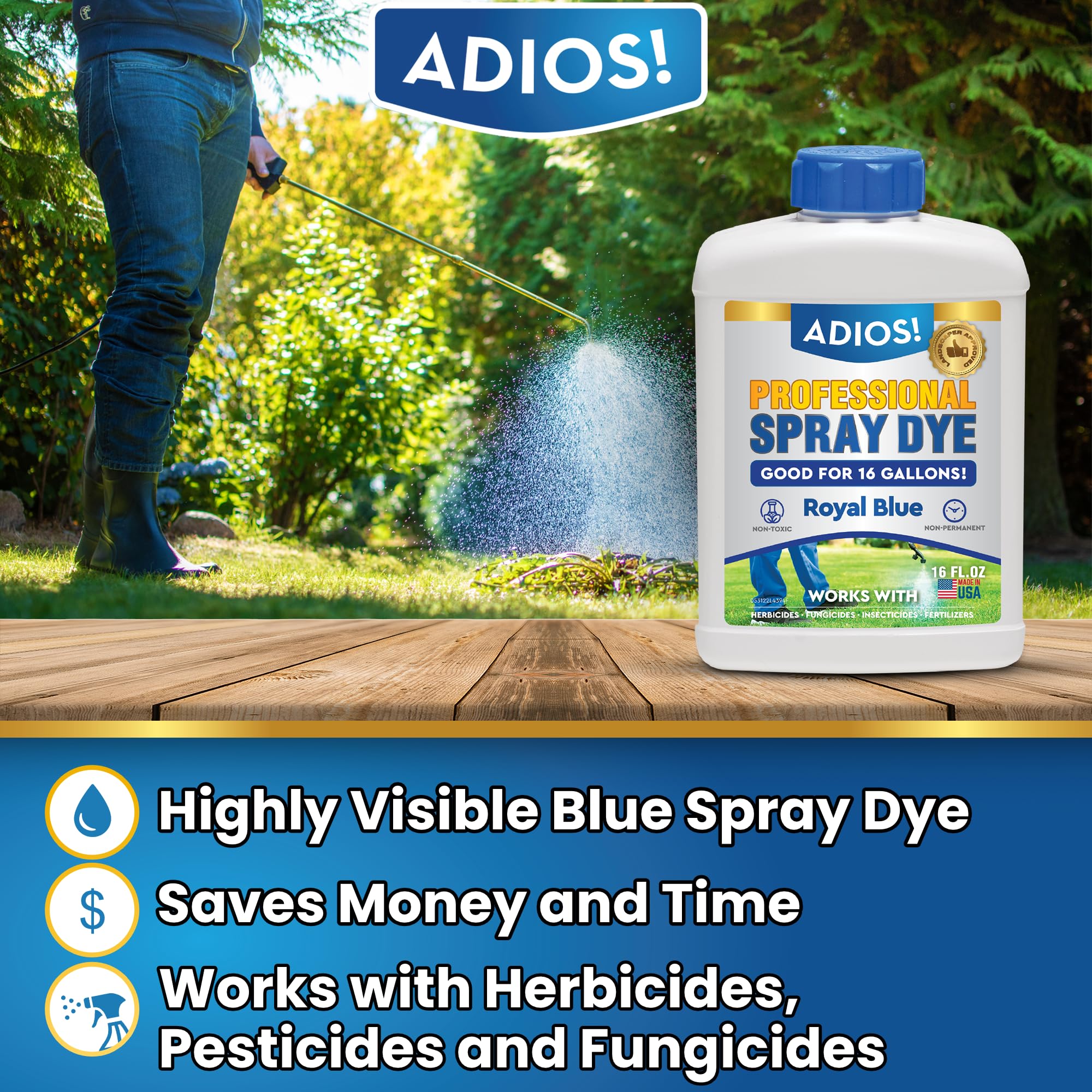 ADIOS! Blue Herbicide Lawn Dye 32oz back view