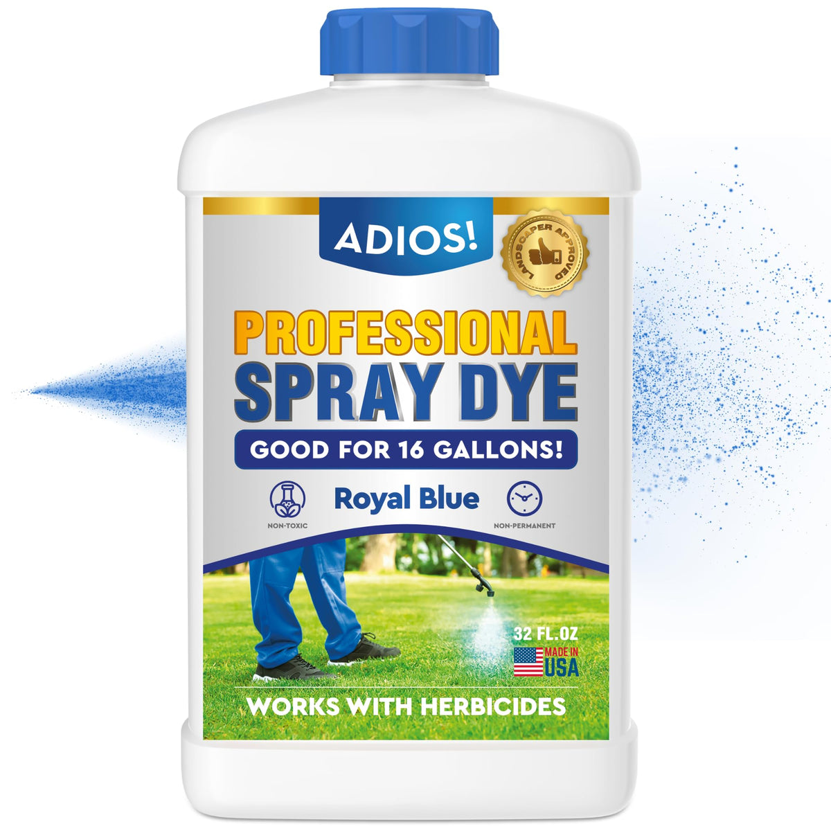ADIOS! Blue Herbicide Lawn Dye 32oz front view
