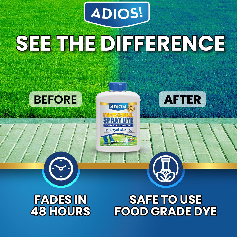 ADIOS! Blue Herbicide Lawn Dye 32oz with mixing instructions