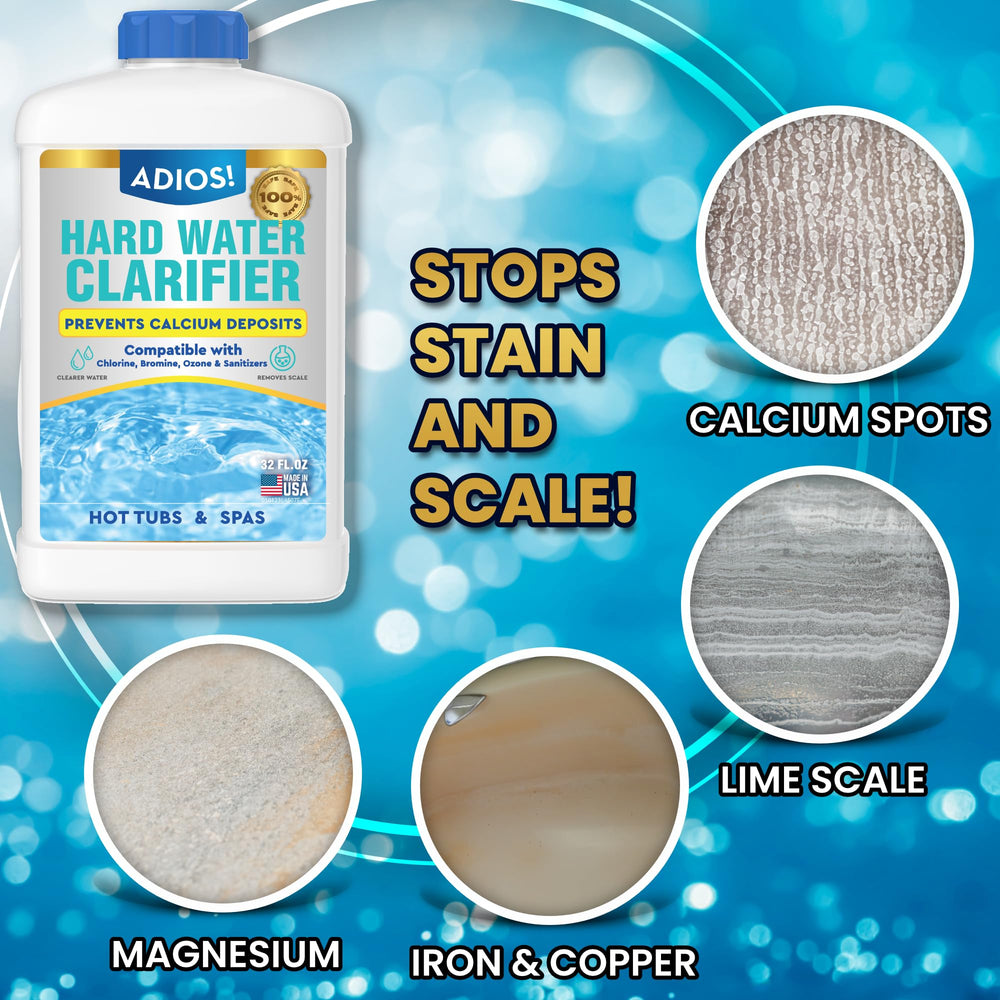 ADIOS! Spa Hardness Decreaser 16oz in a hot tub setting