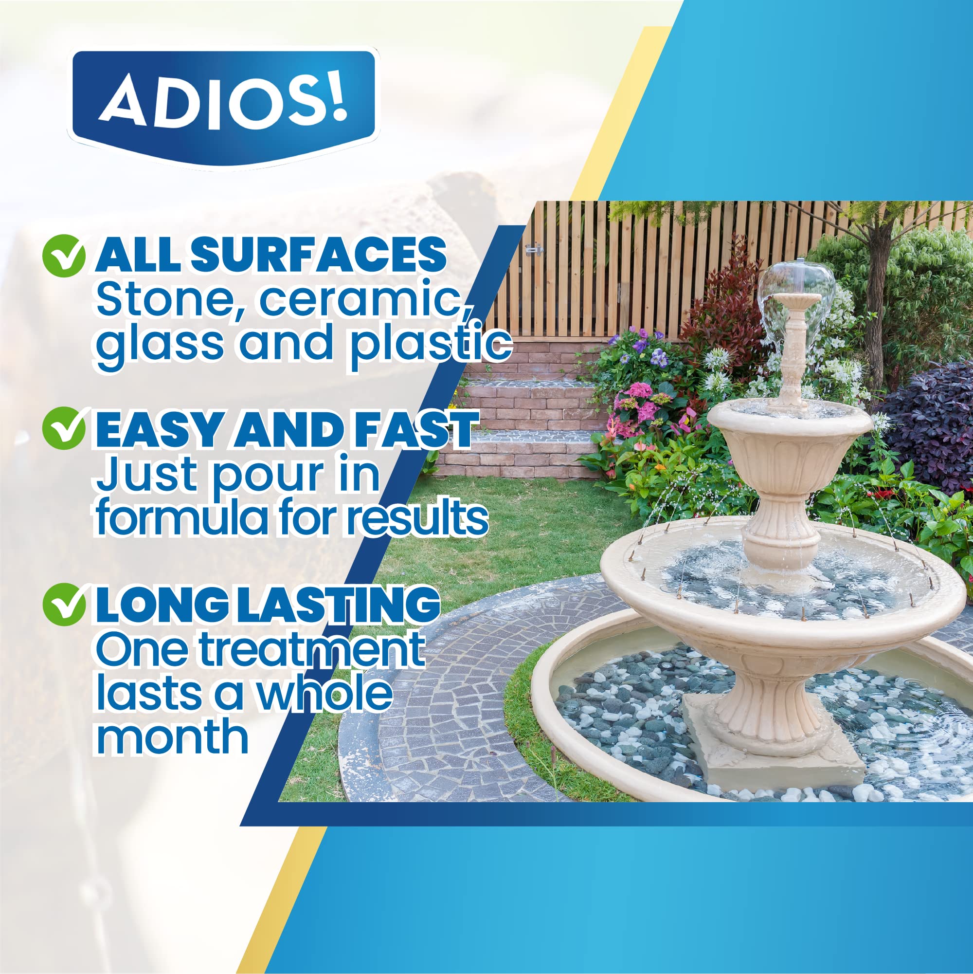 ADIOS! Water Fountain Cleaner in outdoor fountain