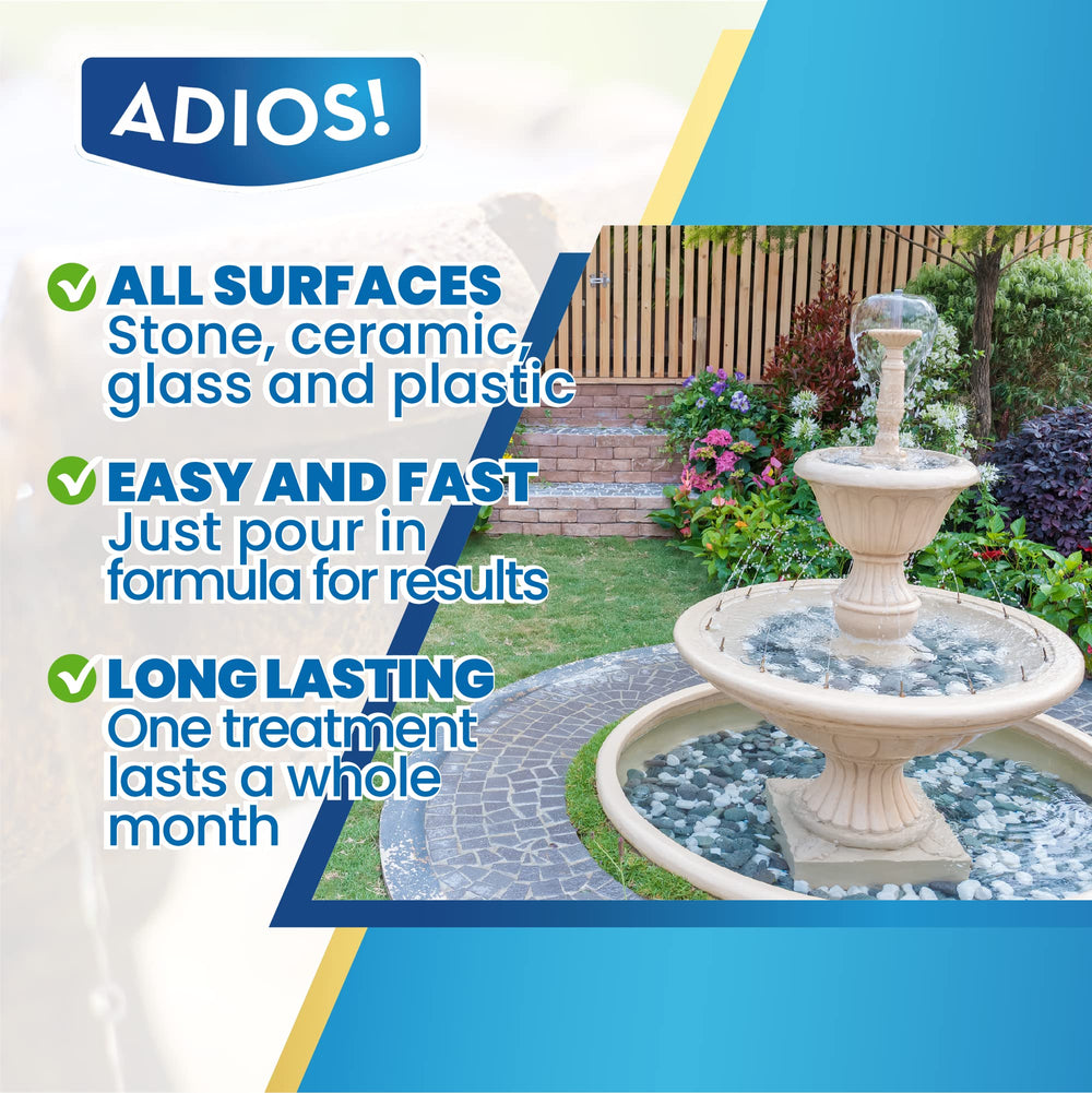 ADIOS! Water Fountain Cleaner in outdoor fountain