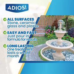 ADIOS! Water Fountain Cleaner in outdoor fountain