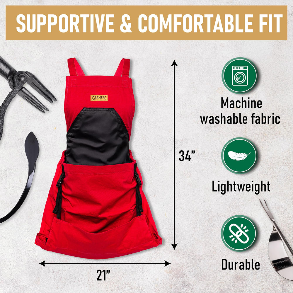 Adjustable cross-back straps of Grampa's Weeder Gardening Apron
