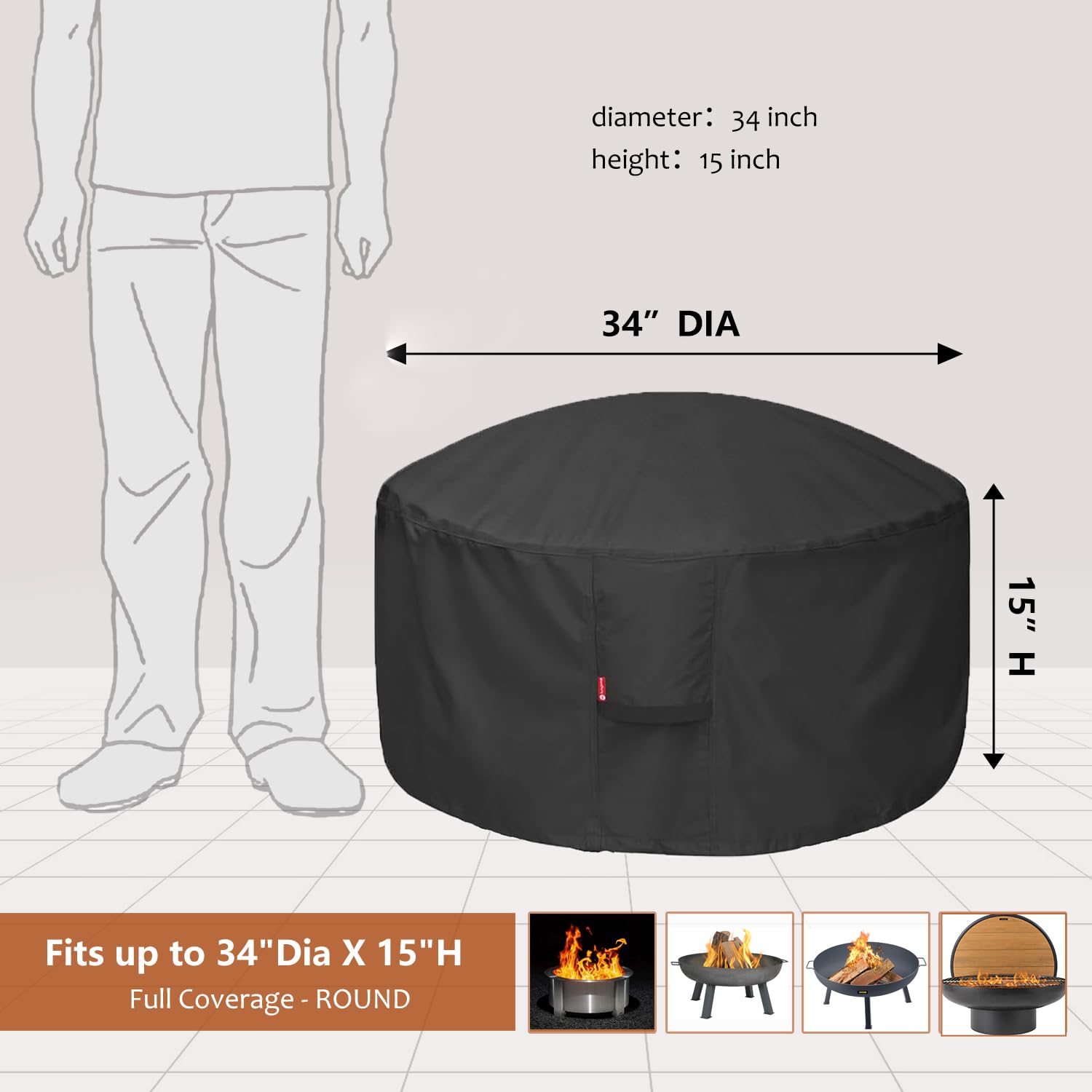Adjustable drawstring feature of SheeChung Fire Pit Cover