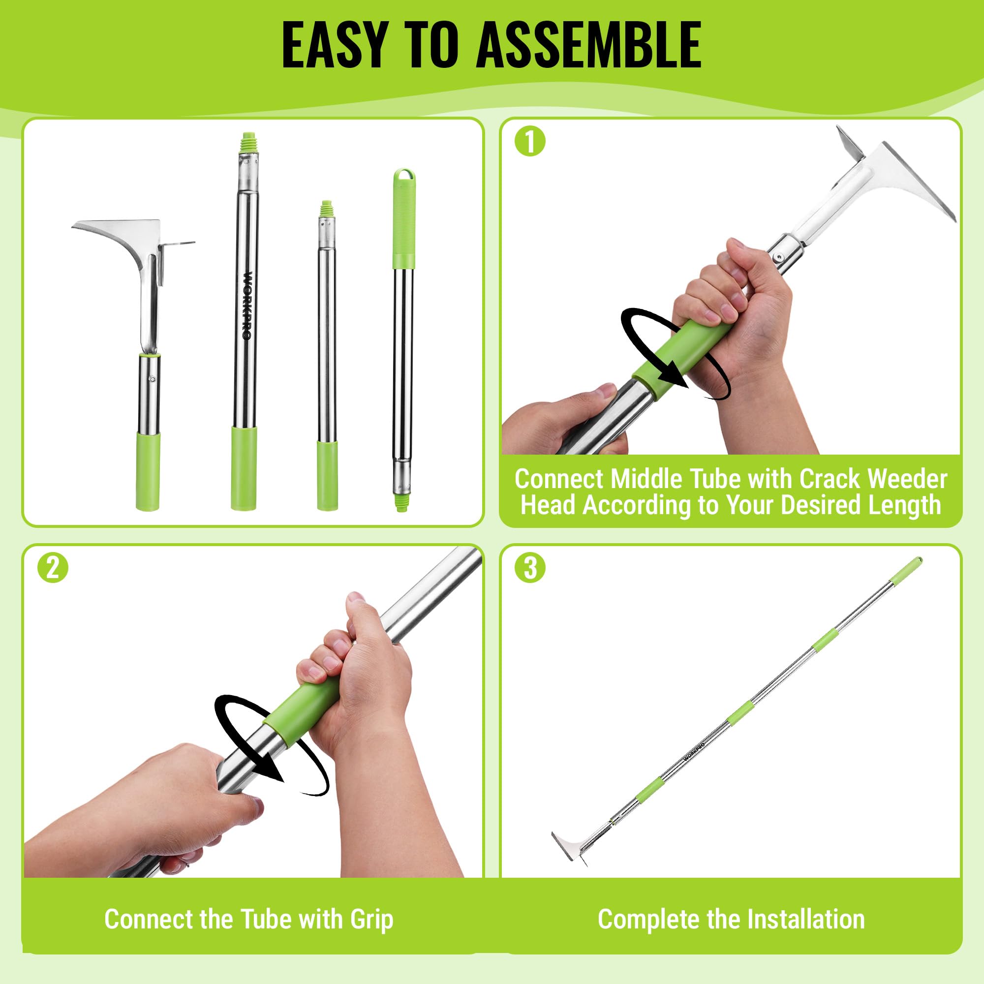Adjustable handle of WORKPRO Crack Weeder in extended position