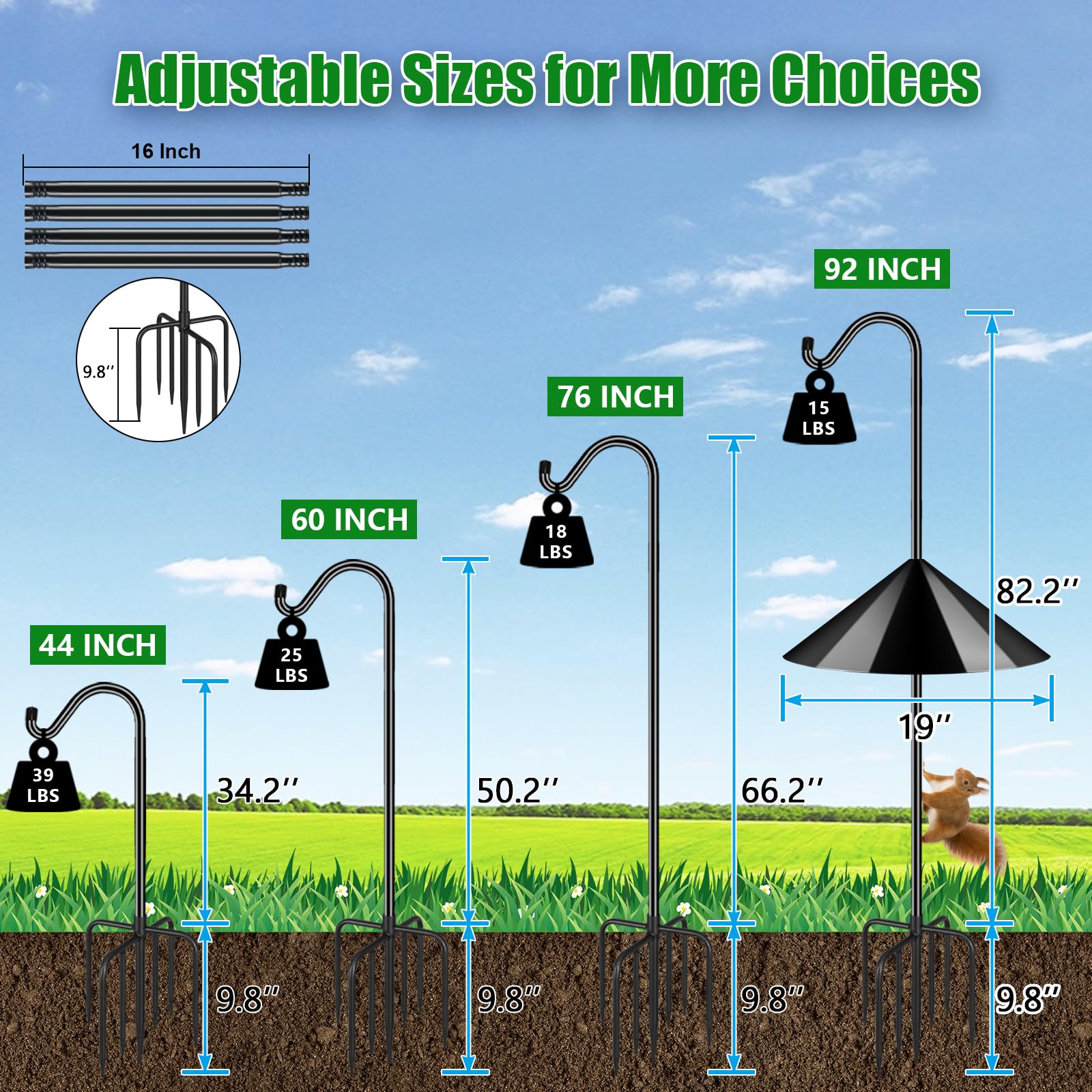 Adjustable height feature of FEED GARDEN Bird Feeder Pole