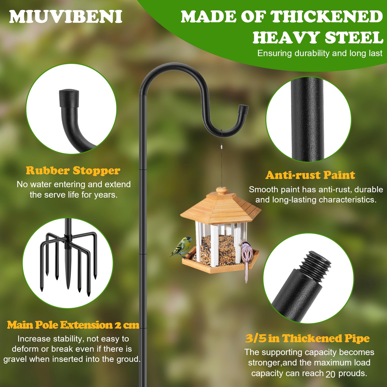 Adjustable height feature of MIUVIBENI shepherds hook