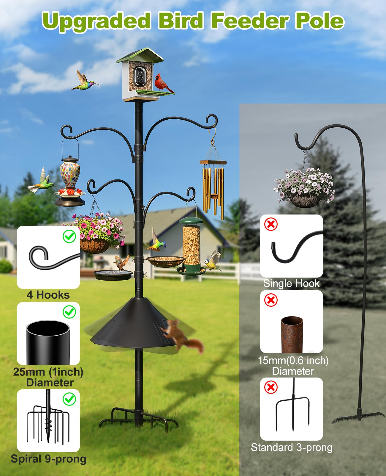 Adjustable hooks on Rhino Valley bird feeder pole