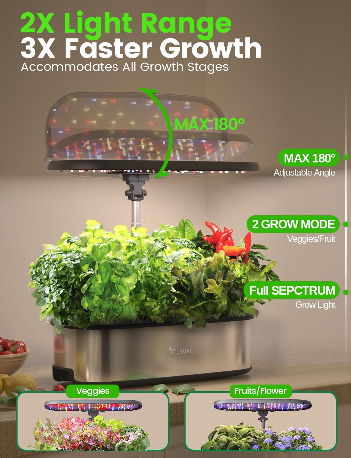 Adjustable LED lighting rod of LETPOT Hydroponic Garden