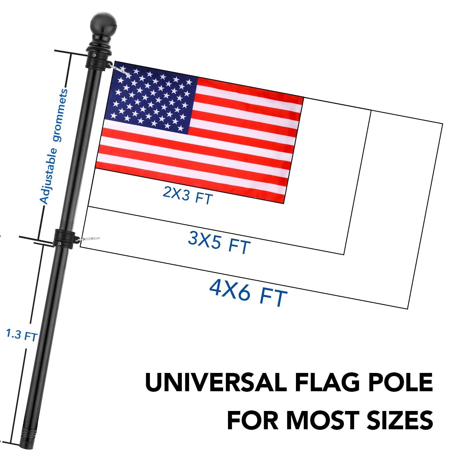Adjustable length feature of Yeesun flag pole displayed