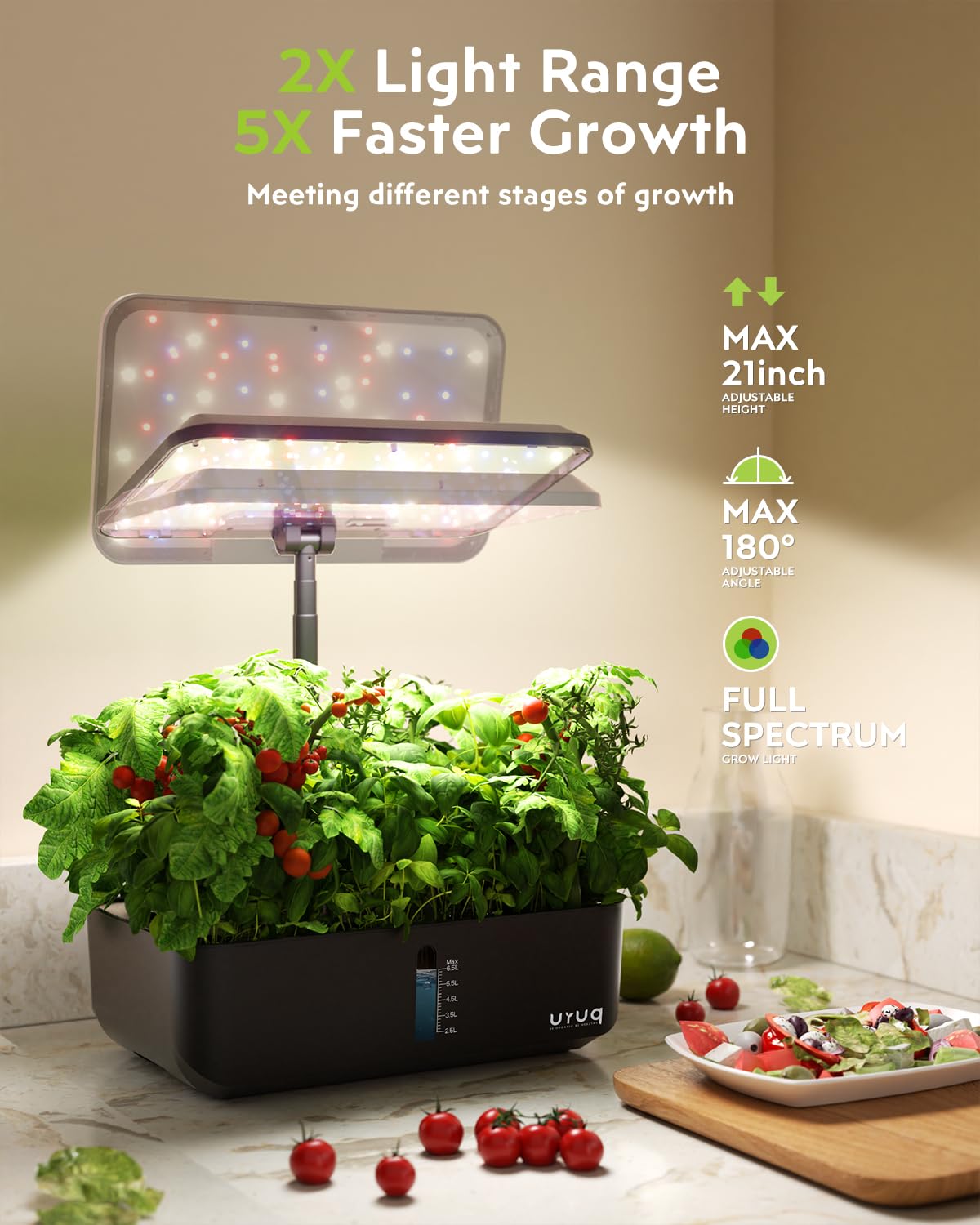 Adjustable light feature on URUQ hydroponic system