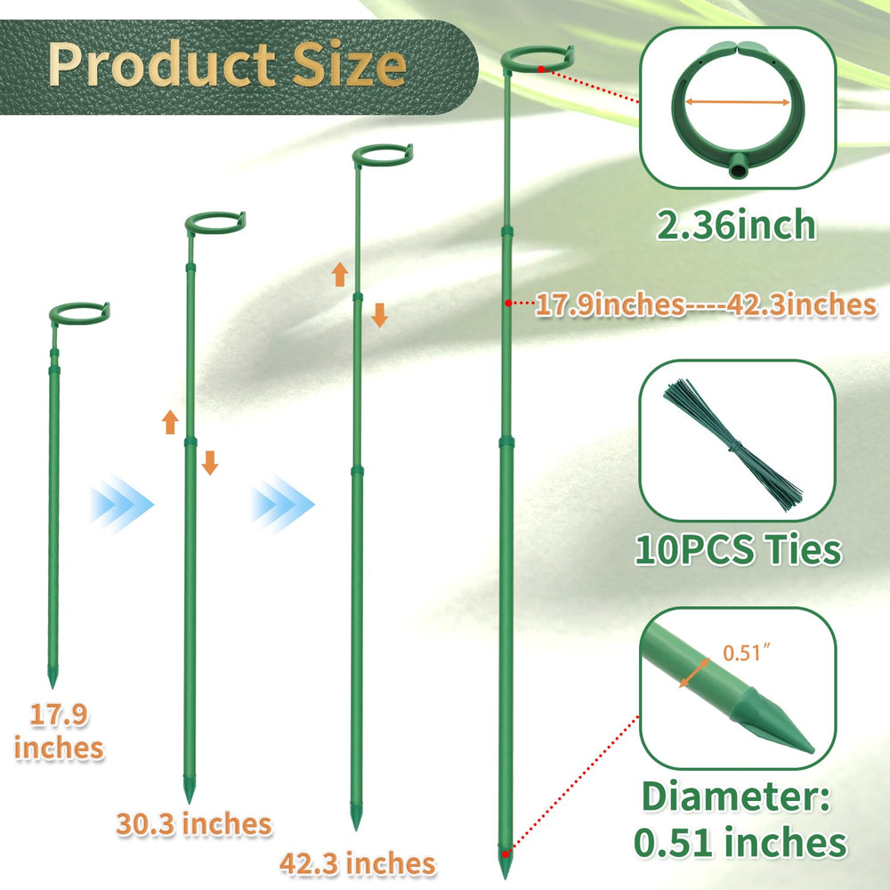 Adjustable plant stakes set with clips and ties