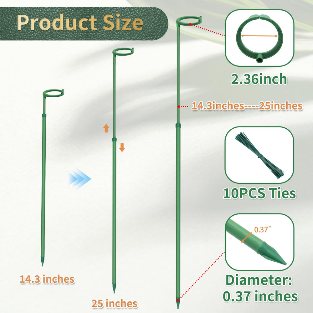 Adjustable plant stakes set with clips and ties
