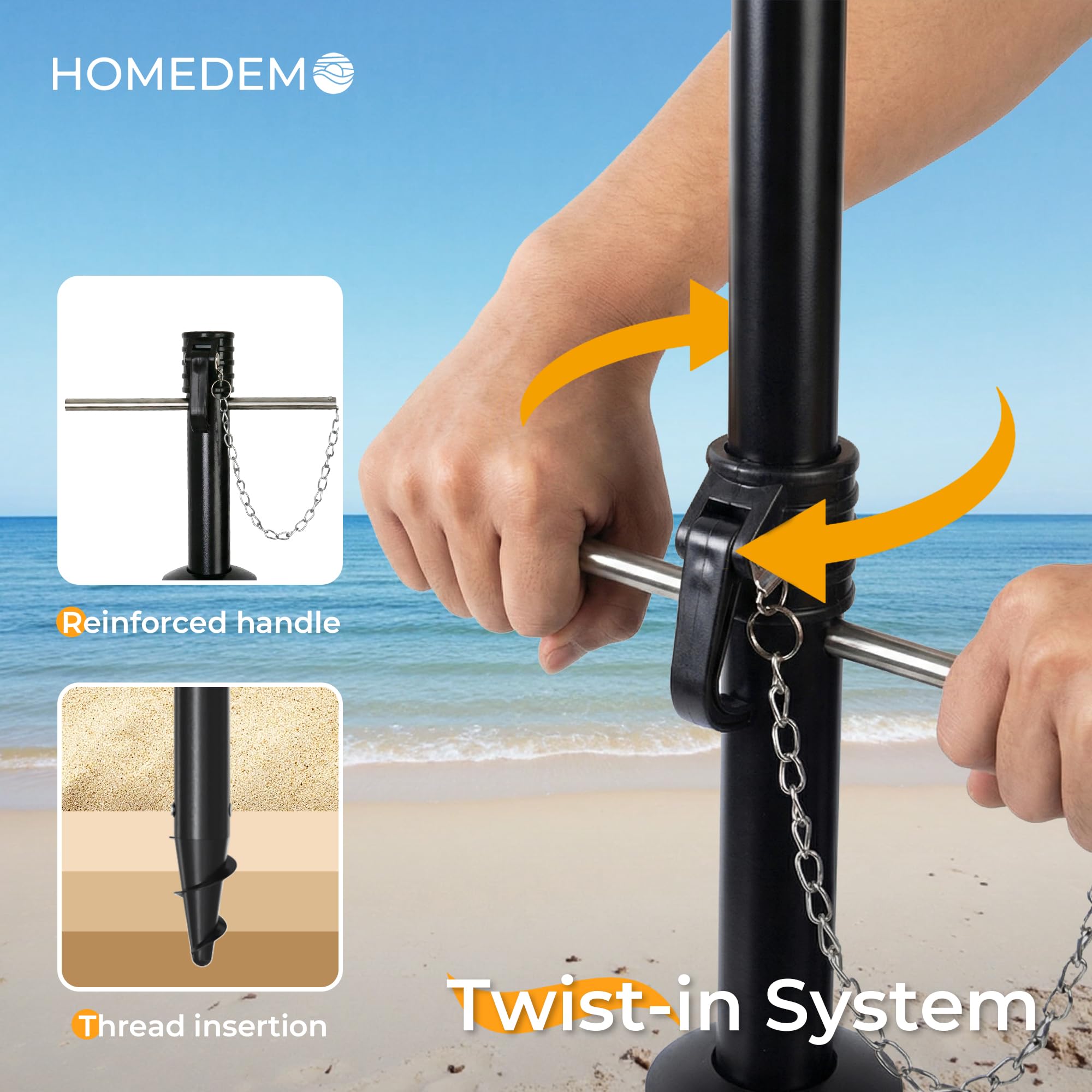 Adjustable pole of HOMEDEMO beach umbrella with sand anchor
