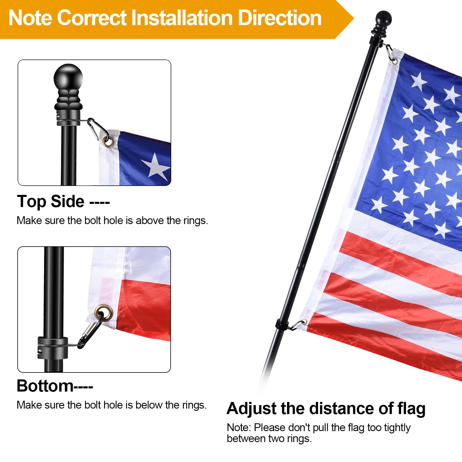 Adjustable sections of the BONWIN flag pole