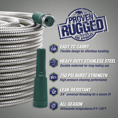 Adjustable spray nozzle included with RUGGED RHINO Metal Hose
