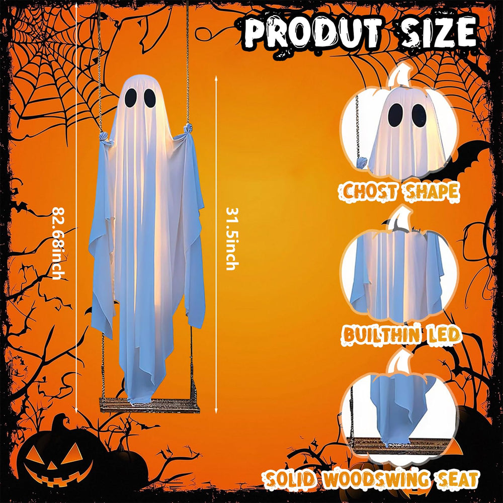 Adjustable swing ghost decoration displayed in a yard