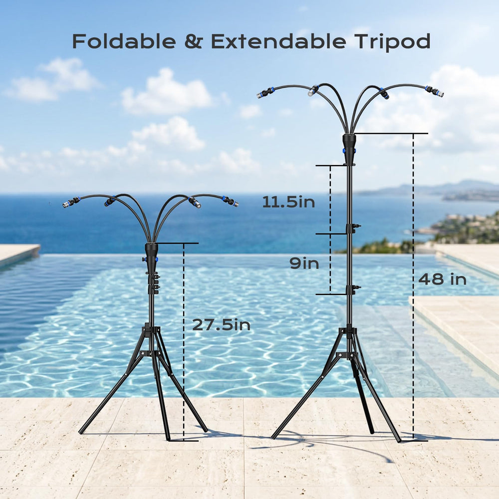 Adjustable tripod of SprzAir misting system at 5 feet height