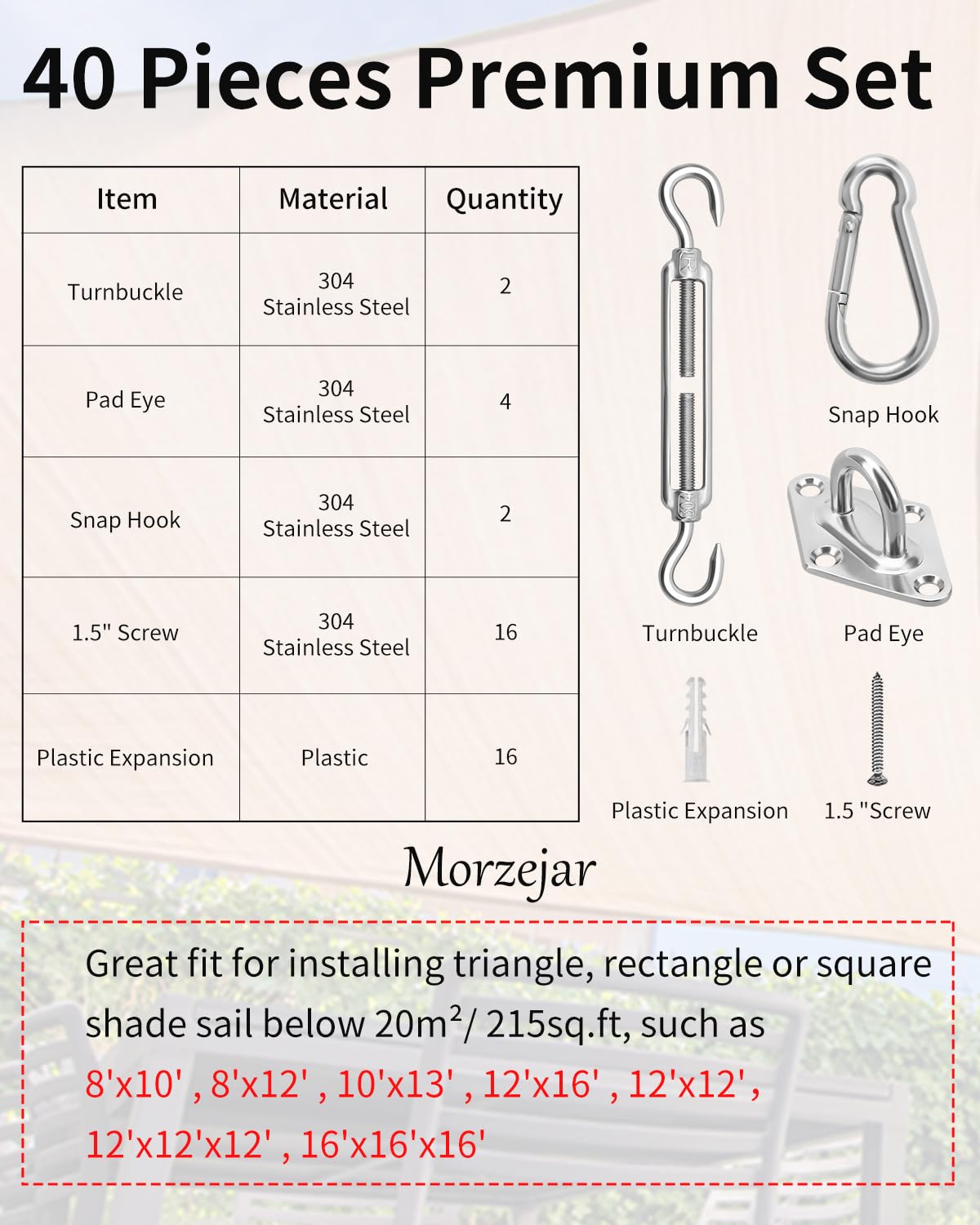 Adjustable turnbuckle from Morzejar Shade Sail Kit