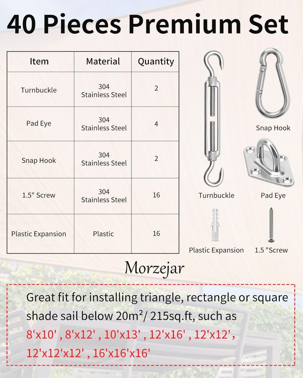 Adjustable turnbuckle from Morzejar Shade Sail Kit