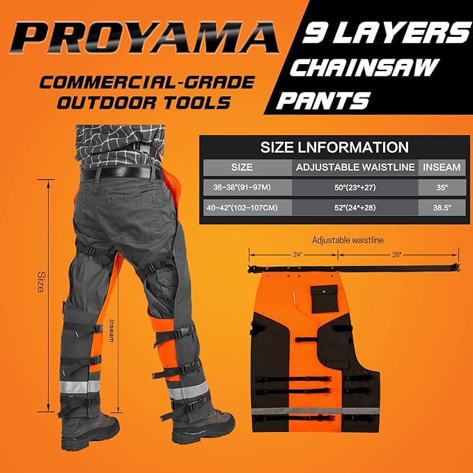 Adjustable waist belt and leg straps of PROYAMA Chainsaw Chaps