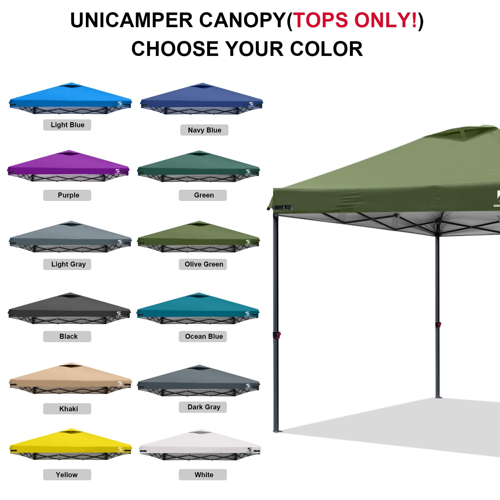 Adjustment straps on the corners of UNICAMPER canopy top