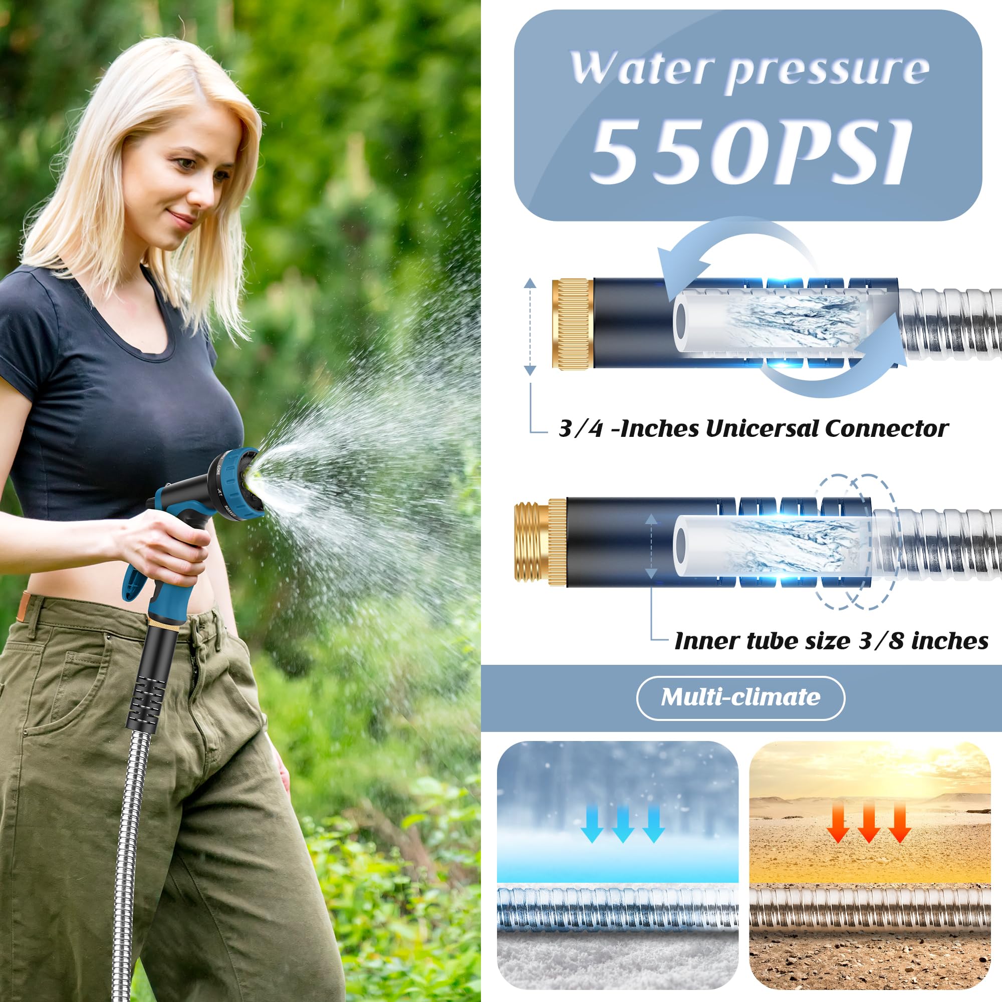 Advinski metal garden hose with leak-proof rubber gaskets